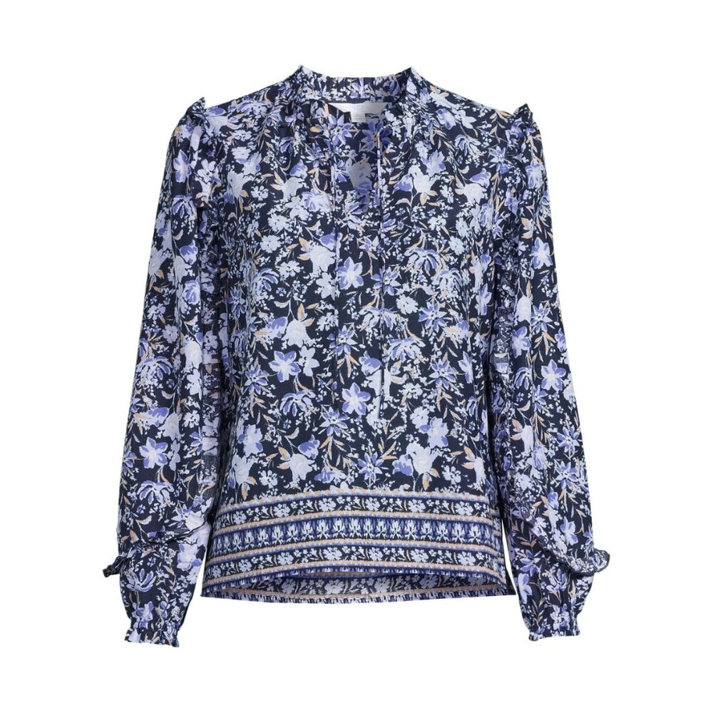 Mixed Print Ruffle Top, Periwinkle Combo - Picture 5 of 7